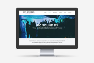 Mockup of the new MC Sound DJ WordPress website services page loaded on a large desktop screen