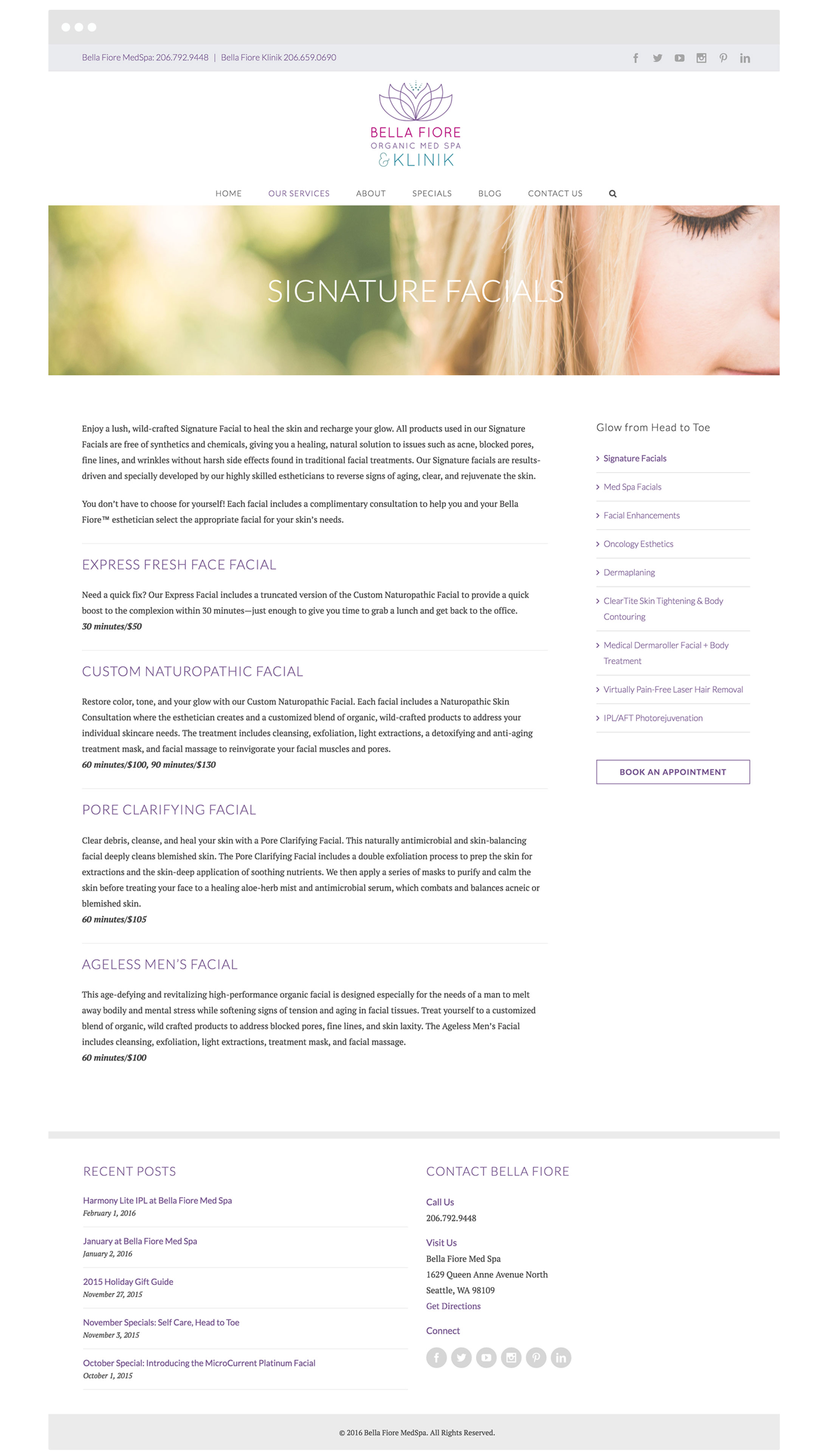 Mockup of full Bella Fiore MedSpa internal page template