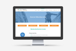 Mockup of the new Kestrel WordPress website membership page loaded on a large desktop screen