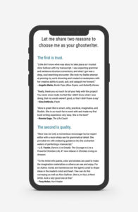 Mockup of the new Alice Sullivan WordPress website about page on a mobile phone screen