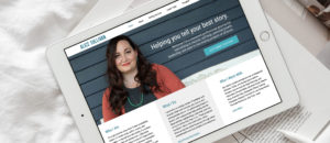 Overhead photo of the new Alice Sullivan WordPress website loaded on a white tablet