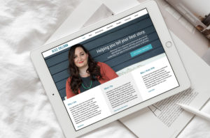 Overhead photo of the new Alice Sullivan WordPress website loaded on a white tablet