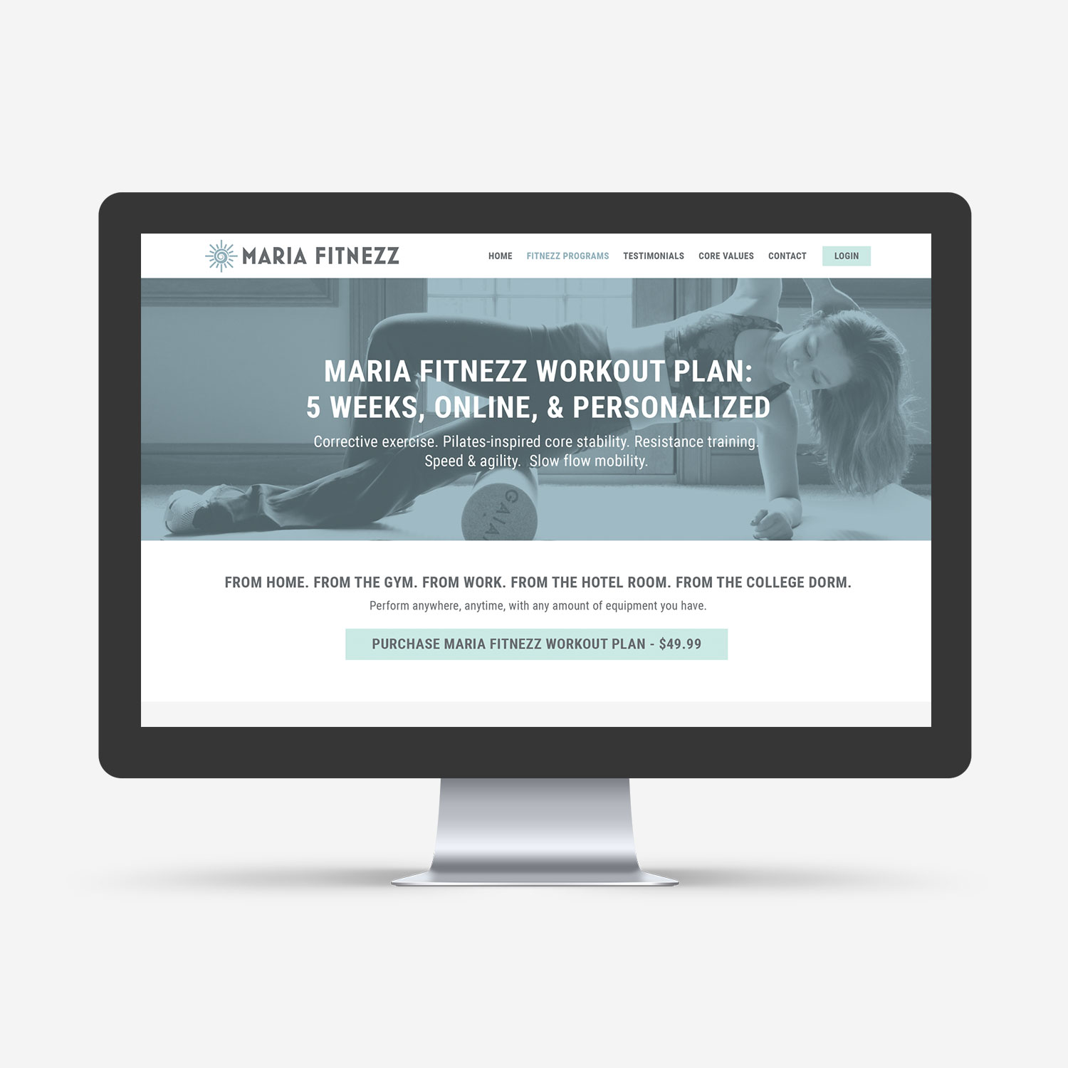 Mockup of the homepage of Maria Fitnezz's new WordPress website